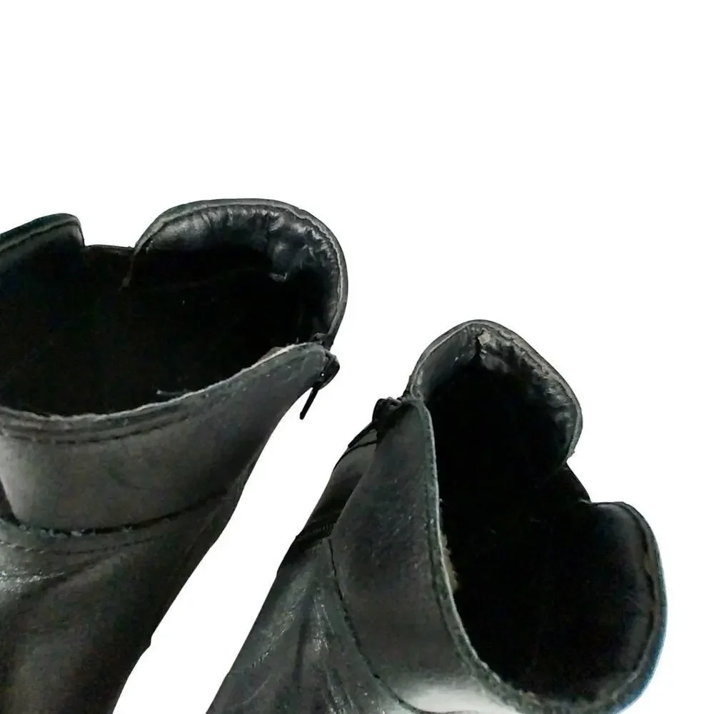 ABELLA! RONDA BLACK GENUINE LEATHER CHUNKY HEEL, RU BER SOLE ANKLE BOOTS!SZ 7.5M